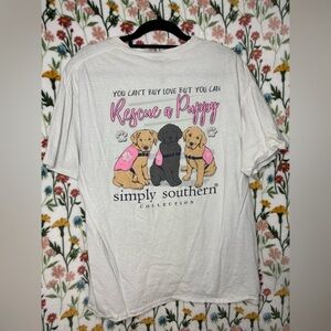 Simply Southern White Tee with Pink 'Rescue a Puppy' Graphic